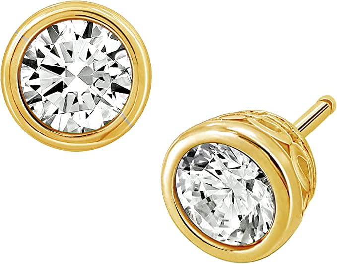 Plated Sterling Silver Swarovski Zirconia (1cttw) Bezel-Set Stud Earrings. Image via Amazon.