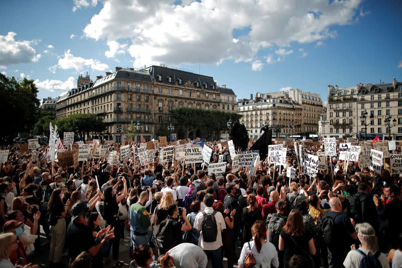 Feminist activists demonstrate against new government appointments in Paris