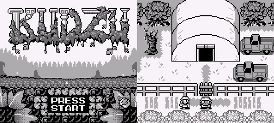 The title screen is a screenshot from the new Game Boy game Kudzu.