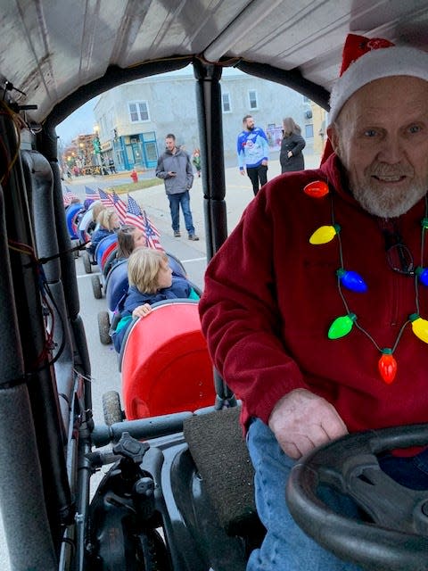 Galesburg resident Mike Vielski served as the engineer of a Santa train he brought to Friday’s Centreville Hometown Christmas celebration.