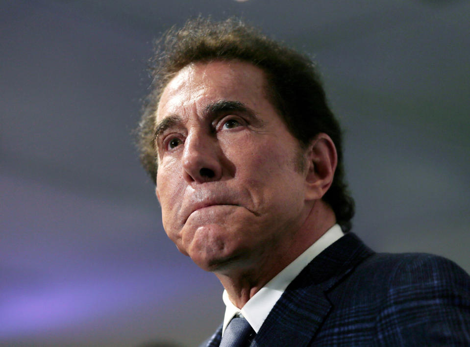FILE - Casino mogul Steve Wynn pauses at a news conference in Medford, Mass., on March 15, 2016. Wynn's long legal fight with Nevada gambling regulators over claims of workplace sexual misconduct is expected to end Thursday, July 27, 2023, with a settlement calling for him to pay a $10 million fine and cut virtually all ties to the industry he helped shape in Las Vegas. (AP Photo/Charles Krupa, File)