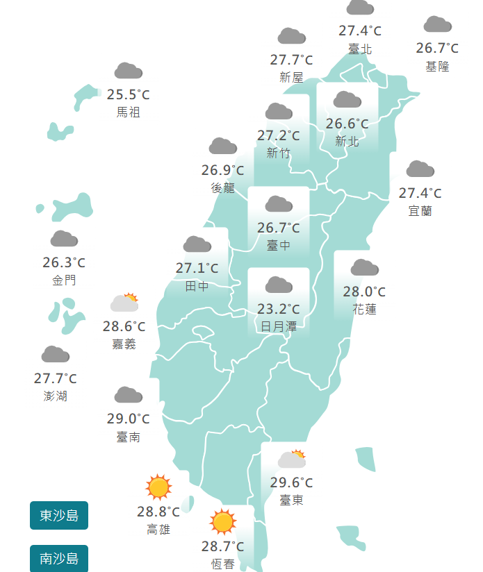 各地最新天氣。氣象署提供