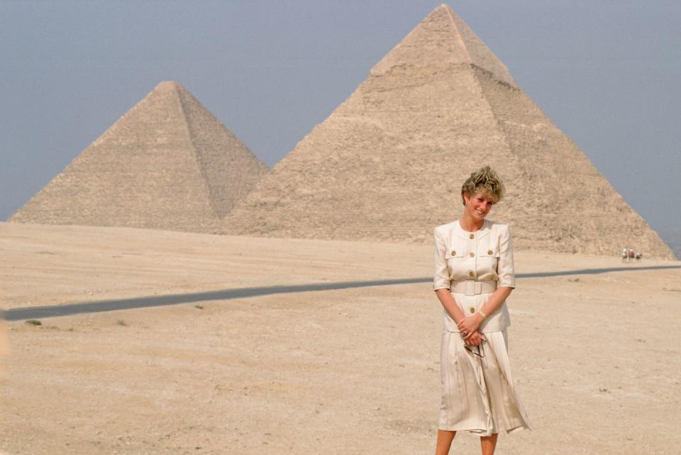 <p>Always known for her fashion choices, Diana coordinated her outfits during her royal tour of Egypt in 1992 to match the landmarks she'd be visiting. She'd accepted an invite to visit from First Lady Suzanne Mubarak, and apparently called the landmarks she'd seen "breathtaking." She had a lasting impact on the country: After her passing, Egyptian television cleared its schedules and carried live coverage of her funeral.</p>