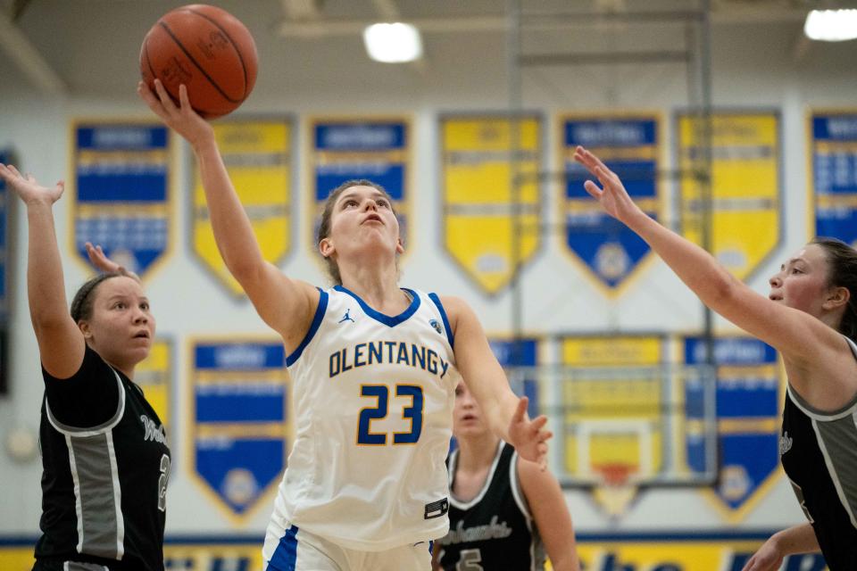 Olentangy's Camden Spitzer makes a layup against Westerville Central on Dec. 13.