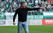Bohemians Prague coach Martin Hasek reacts during their Czech top-tier soccer competition match in Prague