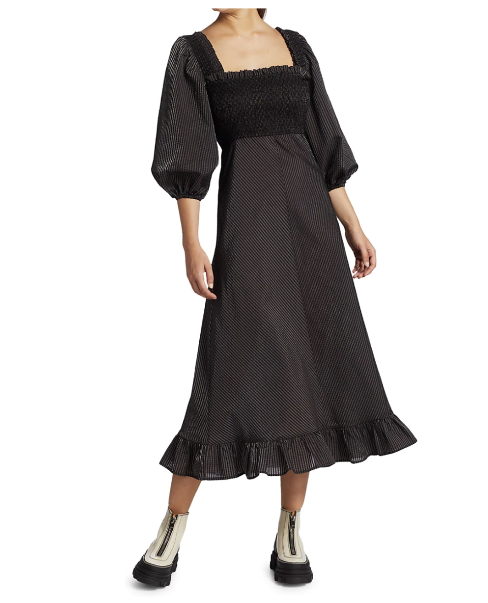 10) Seersucker Puff-Sleeve Midi Dress