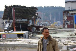 Actor Ken Watanabe visits the Tohoku region of Japan after the 2011 earthquake and tsunami