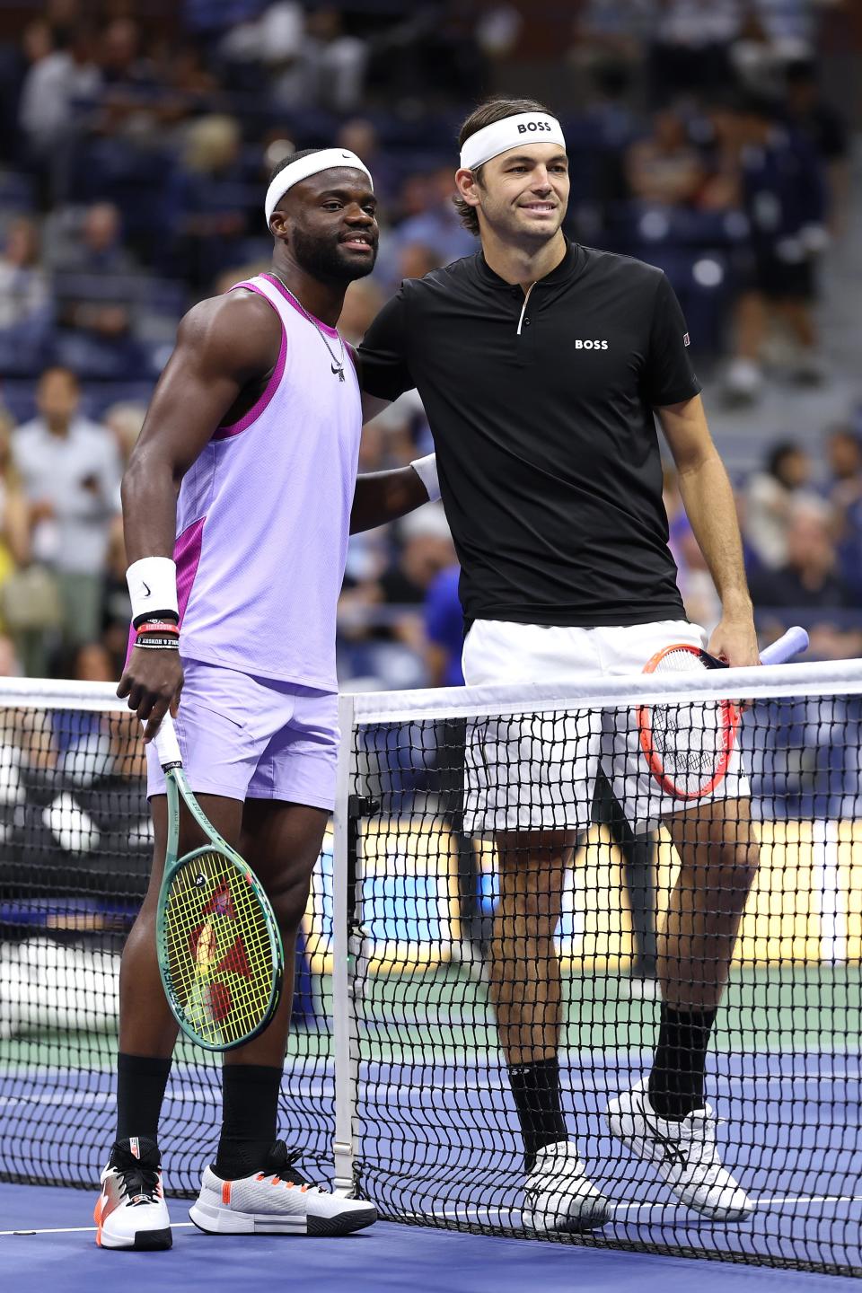 NEW YORK, NEW YORK - SEPTEMBER 06:  Taylor Fritz and Frances Tiafoe of the United States pose for a photo prior to their Men's Singles Semifinal match on Day Twelve of the 2024 US Open at USTA Billie Jean King National Tennis Center on September 06, 2024 in the Flushing neighborhood of the Queens borough of New York City. (Photo by Sarah Stier/Getty Images) (Getty Images)