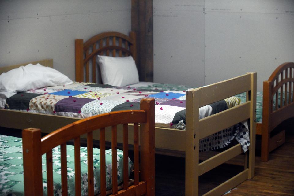 Beds in a family room at the women's shelter of the Union Gospel Mission on Oct. 25, 2021.