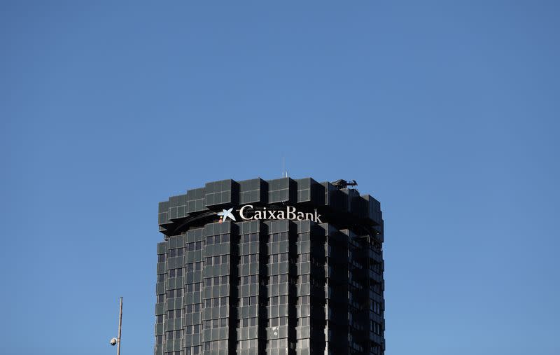 CaixaBank's logo is seen at the company's headquarters in Barcelona