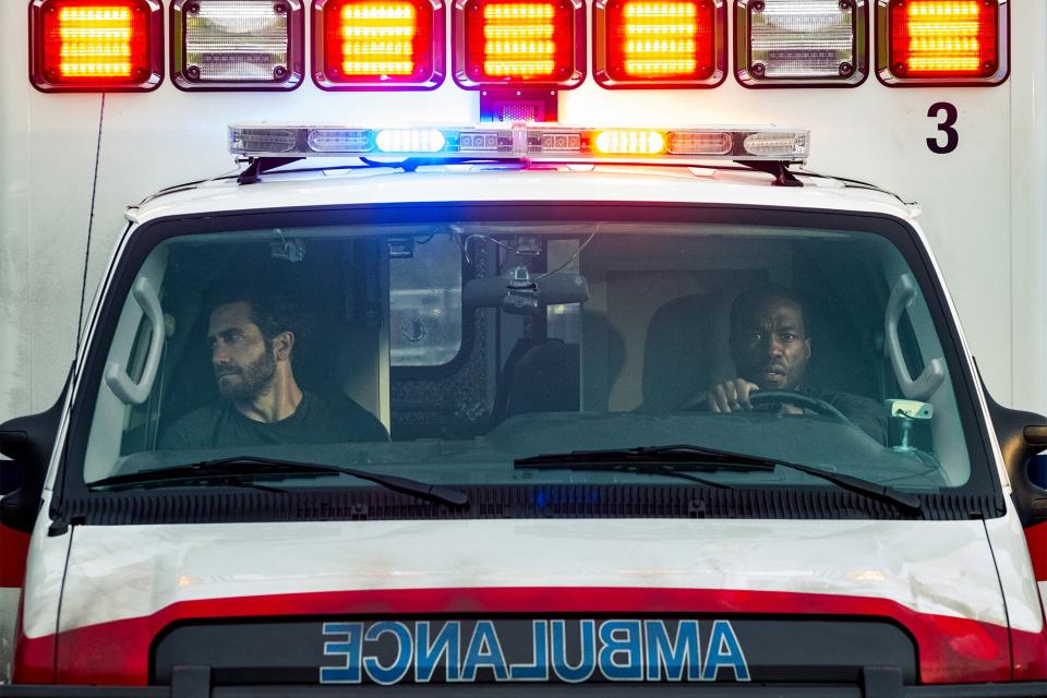 (from left) Danny Sharp (Jake Gyllenhaal) and Will Sharp (Yahya Abdul-Mateen II) in Ambulance, directed by Michael Bay.
