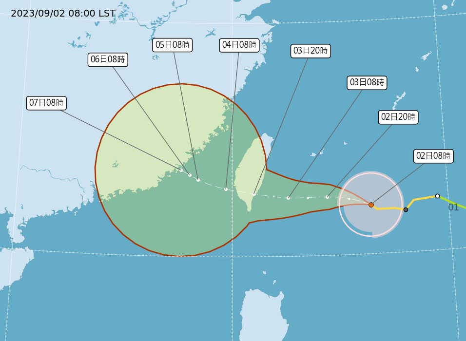 中度颱風海葵最新路徑潛勢預報。（圖／中央氣象局）