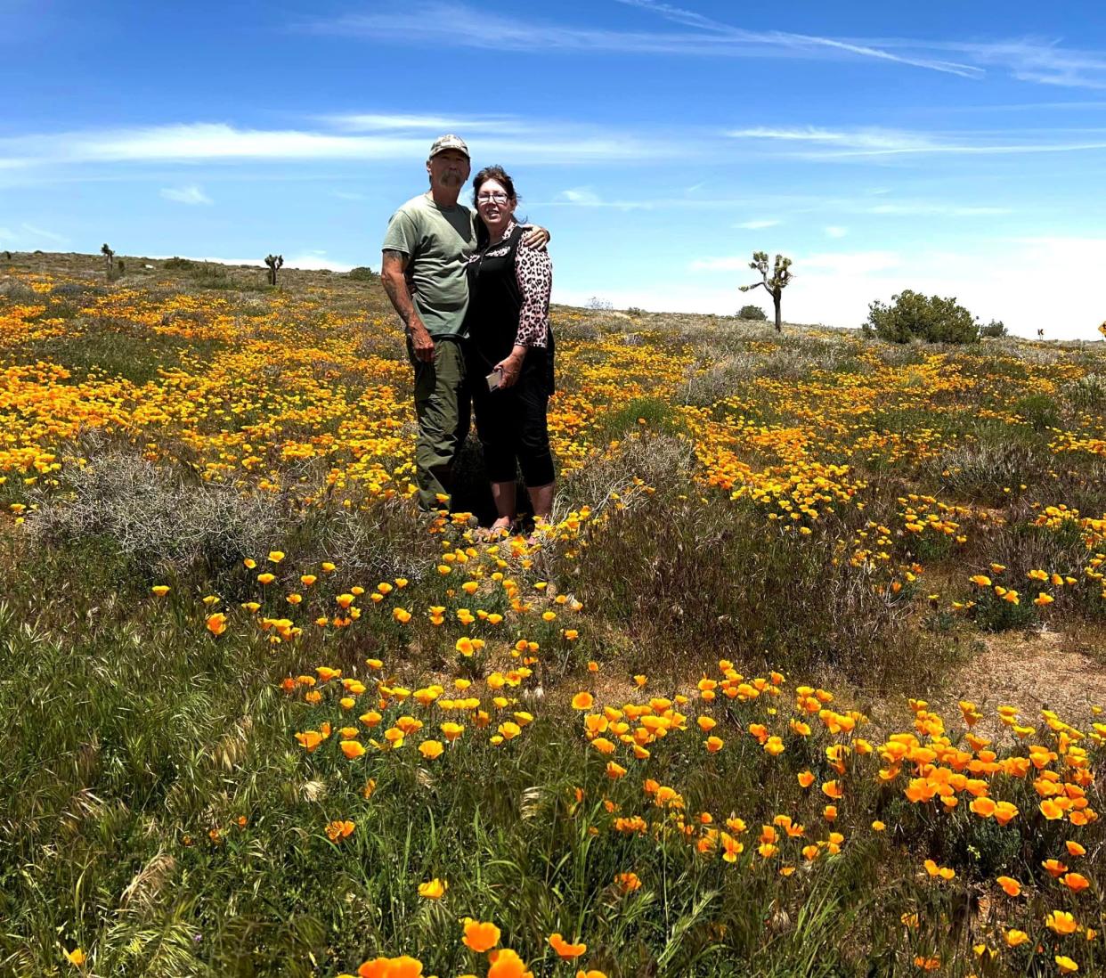 Sid and Debi Hultquist on one of their wildflower expeditions. He said wildflowers are on full display across Southern California and in parts of Apple Valley and Hesperia.