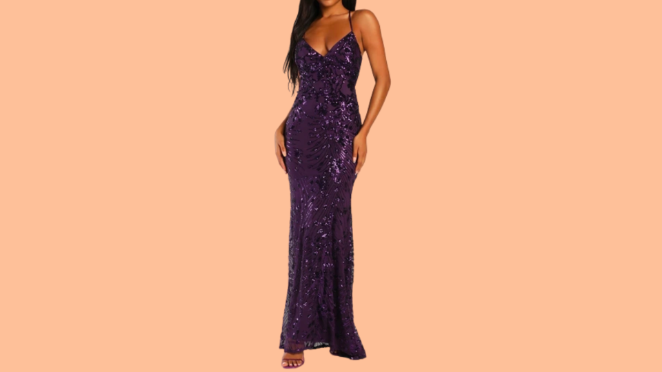 Shine at prom this year with this sequinned lace-up dress.