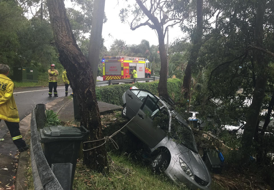 A car plunged over the edge of an embankment in Newport on Sydney's northern beaches.
