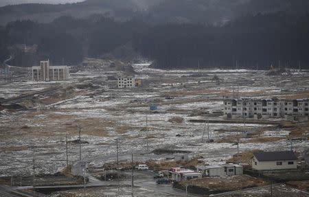 Snow falls over Minamisanriku town, devastated by the March 11, 2011 tsunami, in Miyagi prefecture, northeastern Japan in this February 23, 2012 file photo. REUTERS/Yuriko Nakao/Files