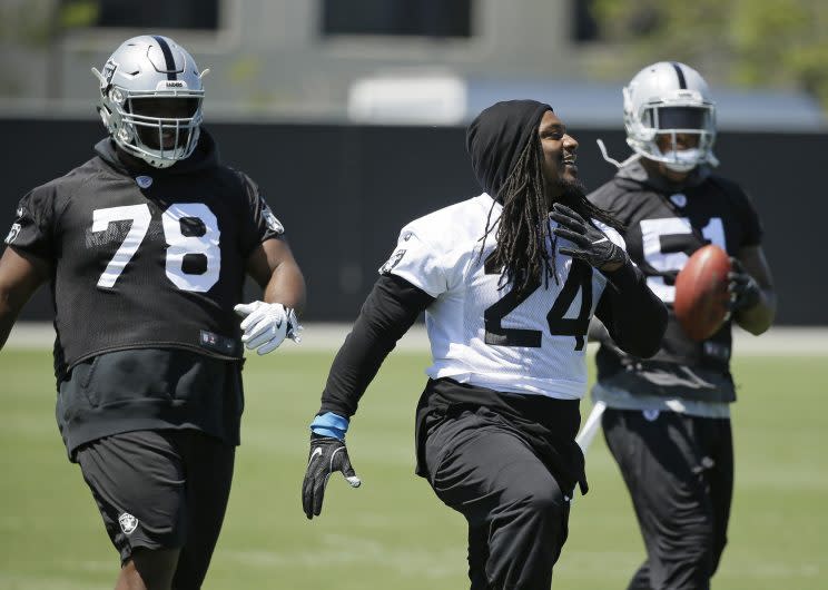 Marshawn Lynch's Raiders jersey has been a big seller this offseason. (AP)