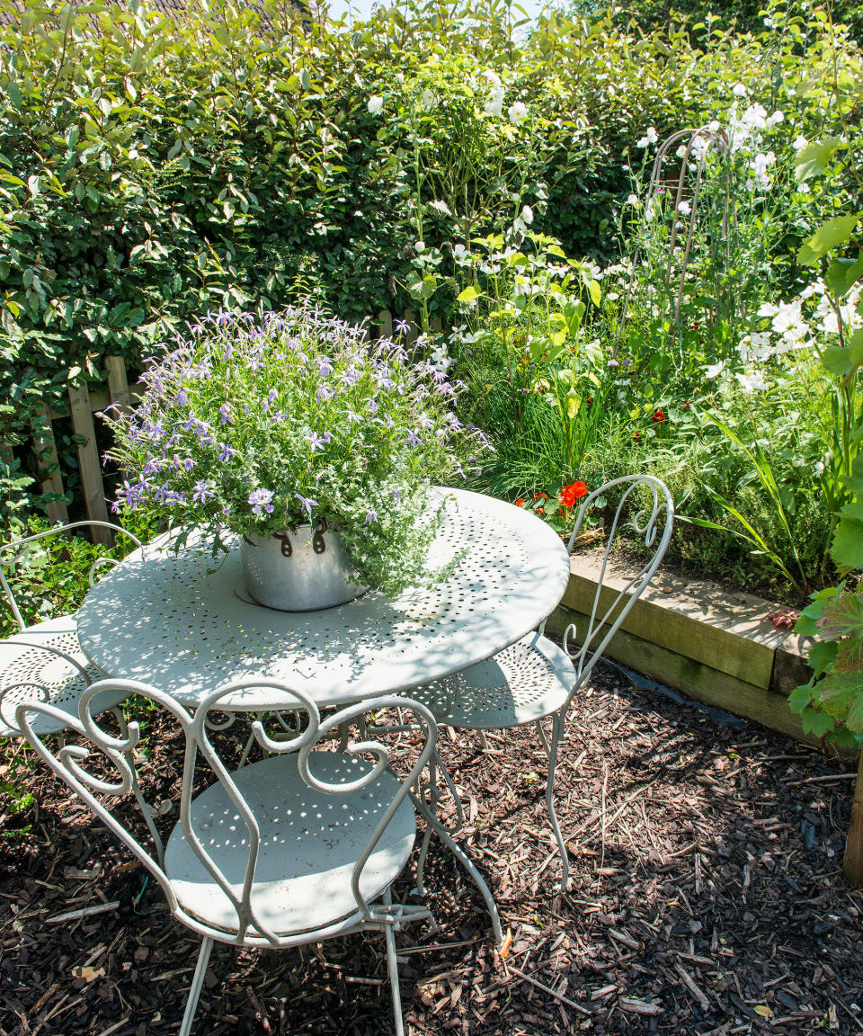 4. Design a budget-friendly patio with wood chips