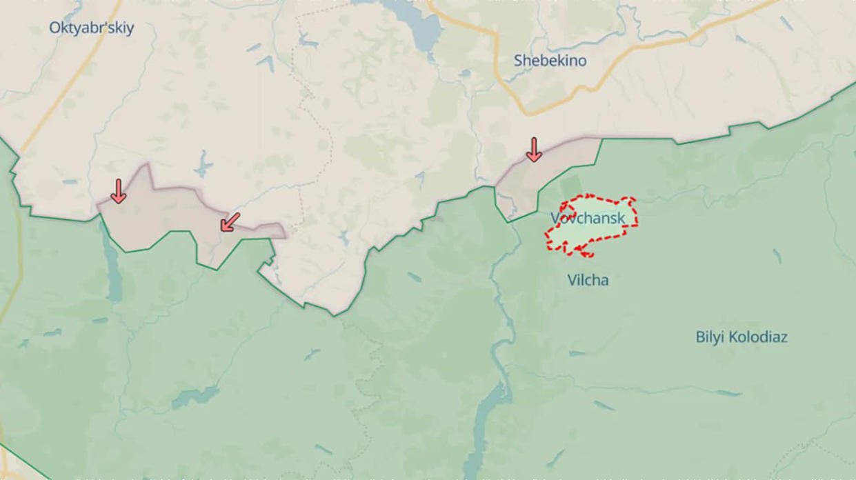 Vovchansk, marked in red. Screenshot: DeepState Map