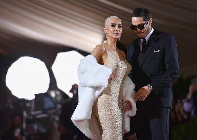 Reality TV star Kim Kardashian and comedian Pete Davidson arrive for the 2022 Met Gala at the Metropolitan Museum of Art on May 2, 2022, in New York. (Photo: ANGELA WEISS via Getty Images)