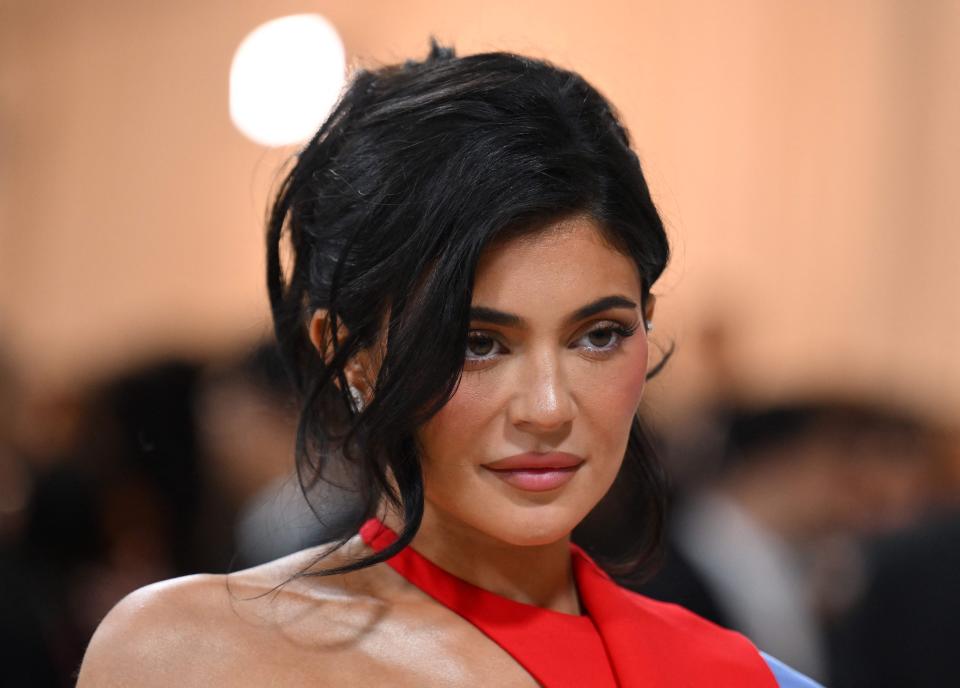 Kylie Jenner arrives for the 2023 Met Gala at the Metropolitan Museum of Art on May 1, 2023, in New York. The Gala raises money for the Metropolitan Museum of Art's Costume Institute. The Gala's 2023 theme is "Karl Lagerfeld: A Line of Beauty."