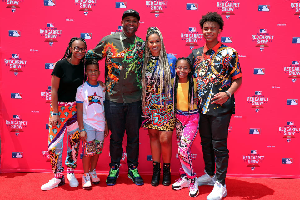 CC Sabathia #52 of the New York Yankees poses for a photo with his family during the MLB Red Carpet Show presented by Chevrolet at Progressive Field on Tuesday, July 9, 2019 in Cleveland, Ohio. (Photo by Adam Glanzman/MLB Photos via Getty Images)