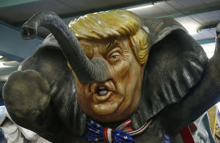 A papier mache caricature depicting President Trump is pictured during preparations for the upcoming Rose Monday carnival parade in Mainz, Germany. REUTERS/Ralph Orlowski