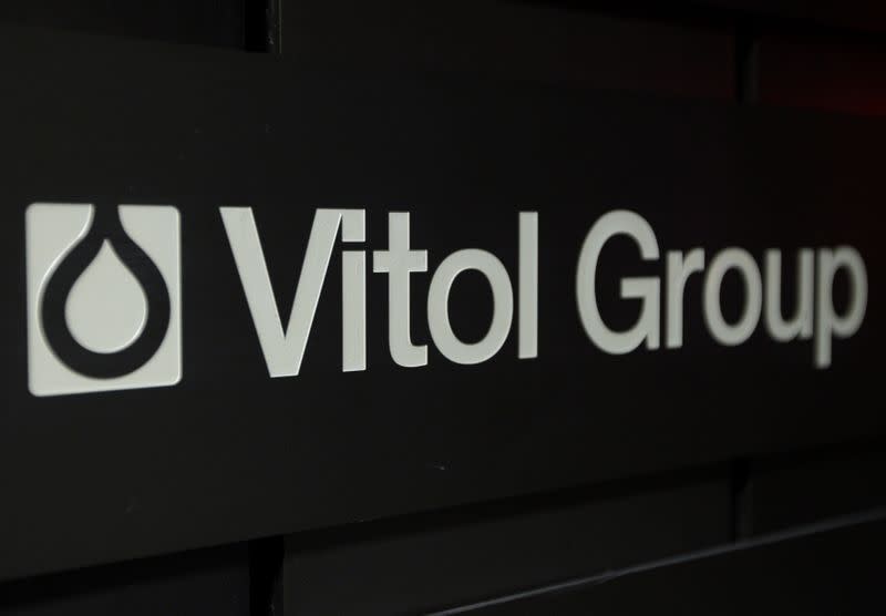 A sign is pictured in front of the Vitol Group trading commodities company building in Geneva