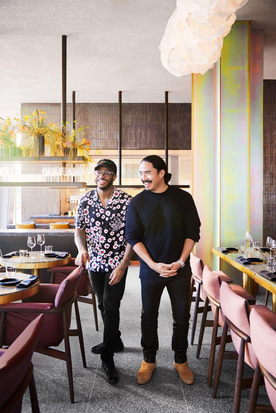 two men at center of the restaurant