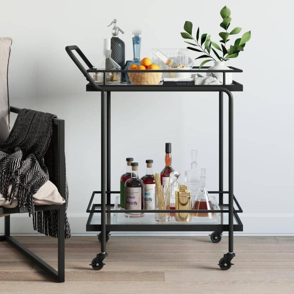 7) Black Rolling Bar Cart