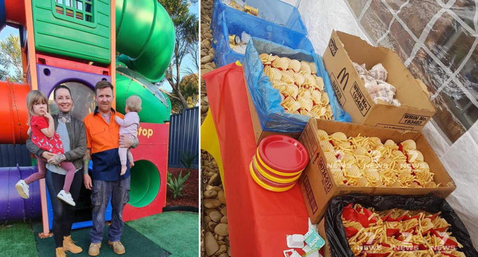 Victorian mum Maggie and her partner throw daughter McDonald's first birthday party.