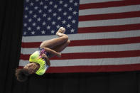 Skye Blakely competes in the beam during the U.S. Gymnastics Championships Friday, Aug. 19, 2022, in Tampa, Fla.(AP Photo/Mike Carlson)