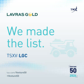Lavras Gold Ranked in the Top 10 of the “Venture Exchange 50” Mining Companies