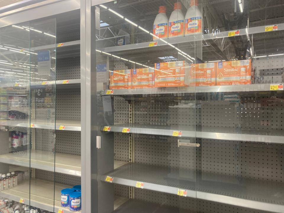 Limited supplies of baby formula are on shelves Wednesday, May 18, 2022, at the Ramsey Street Walmart in Fayetteville.