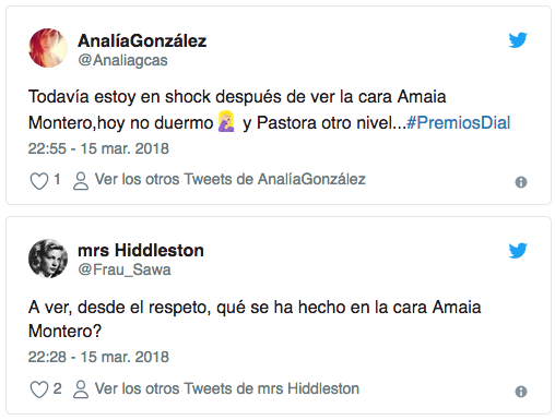 Varias de los usuarios en Twitter impactados por el aspecto de Amaia Montero.