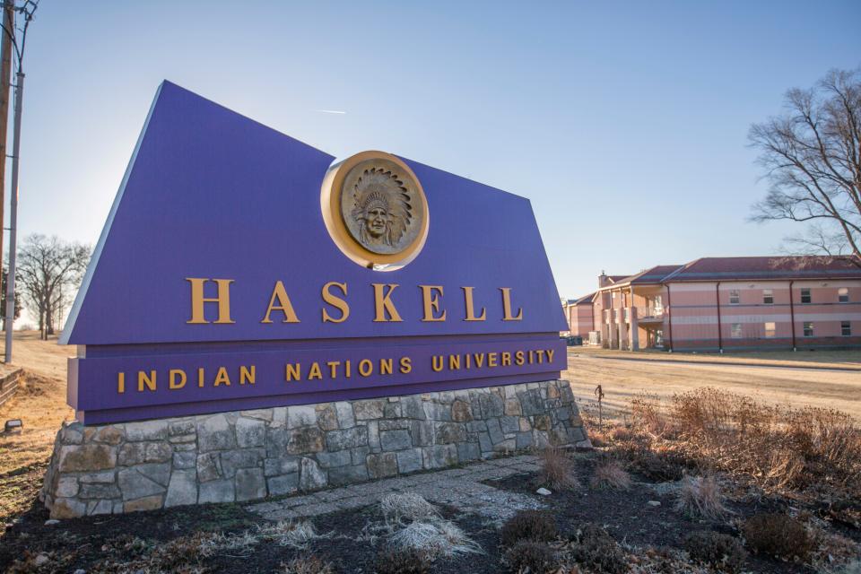 Haskell Indian Nations University, seen here on March 3, 2021, is one of only two tribal institutions of higher learning managed directly by the U.S. Bureau of Indian Education, and the only one offering four-year programs.