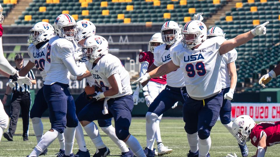 Team USA tijdens hun overwinning op Panama. (USA Football)