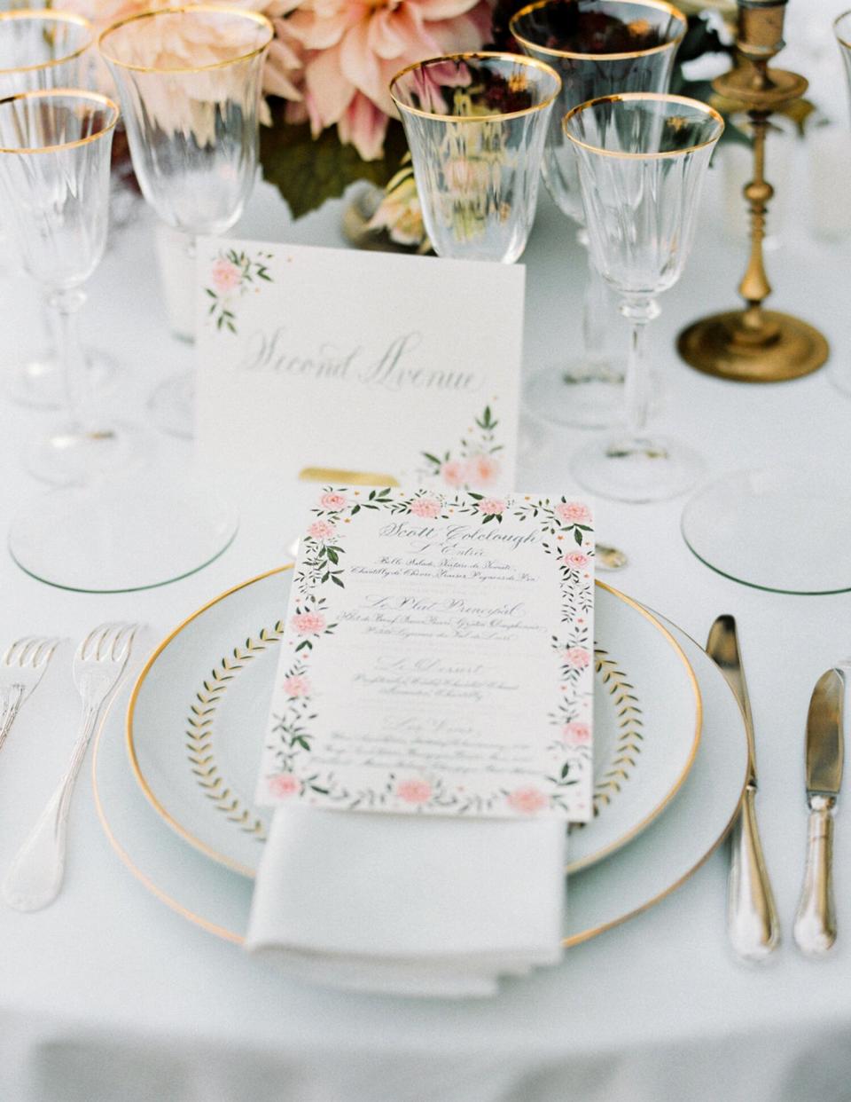 close-up wedding menu on place settings