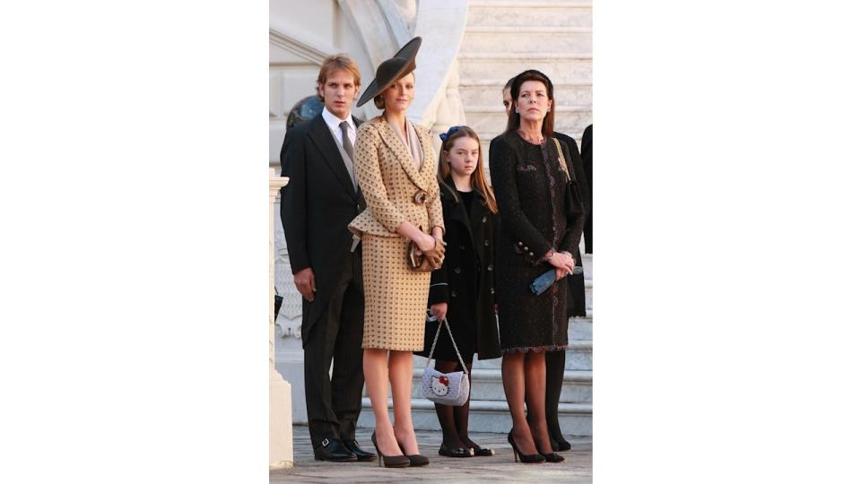 Andrea Casiraghi, Charlene Wittstock, Princess Alexandra of Hanover and Princess Caroline of Hanover attend the Award Ceremony for badges of rank and medals for employees at the Prince's Palace as part of Monaco's National Day celebrations on November 19, 2010 