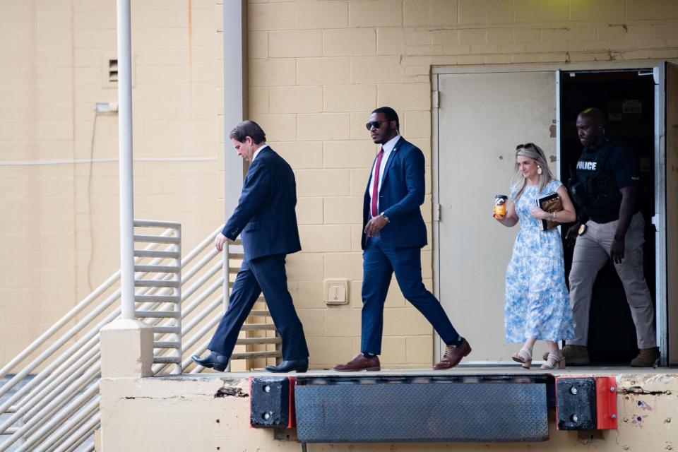 Gov. Ron DeSantis exits the backdoor of Books A Million after signing books for supporters Thursday, March 23, 2023. 