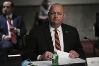 Federal Aviation Administration administrator Stephen Dickson waits to testify during a hearing of the Senate Commerce, Science, and Transportation Committee on Capitol Hill on Wednesday, June 17, 2020, in Washington. (Graeme Jennings/Pool via AP)