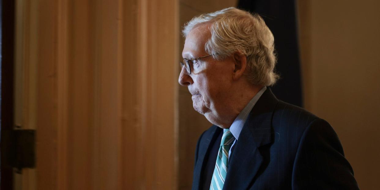 Senate Minority Leader Mitch McConnell at the US Capitol on October 07, 2021.