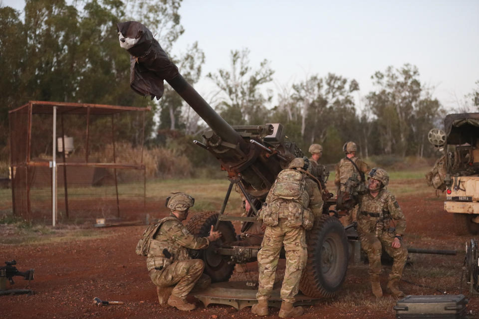 In this photo released by the U.S. Army, gunners assigned to 163 Battery, 16th Field Regiment, Royal Regiment of New Zealand Artillery, provide comprehensive fires support to 3rd Infantry Brigade Combat Team, 25th Infantry Division, on Area X-Ray, Schofield Barracks, Hawaii, Nov. 2, 2023. In this photo released by the U.S. Army, gunners assigned to 1163 Battery, 16th Field Regiment, Royal Regiment of New Zealand Artillery, provide comprehensive fires support to 3rd Infantry Brigade Combat Team, 25th Infantry Division, on Area X-Ray, Schofield Barracks, Hawaii, Nov. 2, 2023. In the largest-scale training held in Hawaii so far, more than 5,000 troops from the 25th Infantry Division, along with units from New Zealand, Indonesia, Thailand and Britain and supported by the U.S. Air Force, have been practicing fighting in an island jungle environment against an advanced enemy force, with exercises including paratrooper drops, a long range air assault, and re-supply by air and sea. (Sgt. Cera L. Rodney/U.S. Army via AP)