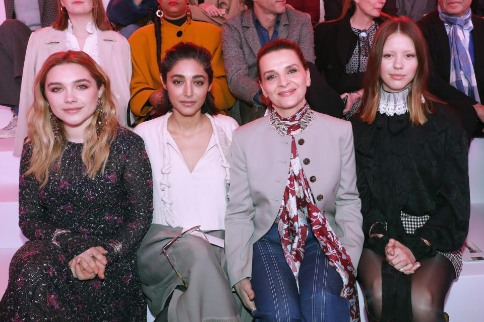 Florence Pugh, Golshifteh Farahani, Juliette Binoche and Mia Goth at the Chloé February 2019 show during Paris Fashion Week