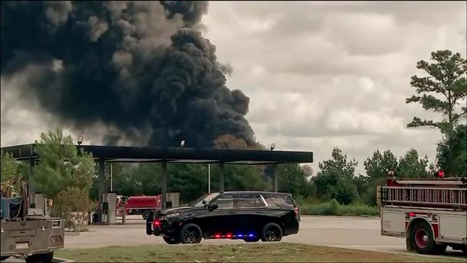 Smoke fills the sky from a chemical plant fire in Shepherd, Texas, on Wednesday.