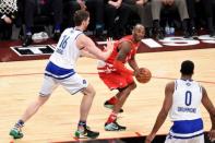 Feb 14, 2016; Toronto, Ontario, CAN; Western Conference forward Kobe Bryant of the Los Angeles Lakers (24) dribbles the ball as Eastern Conference center Pau Gasol of Chicago Bulls (16) defends in the fourth quarter during the NBA All Star Game at Air Canada Centre. Mandatory Credit: Peter Llewellyn-USA TODAY Sports