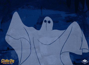 A ghost from the show "Scooby-Doo" is flying around