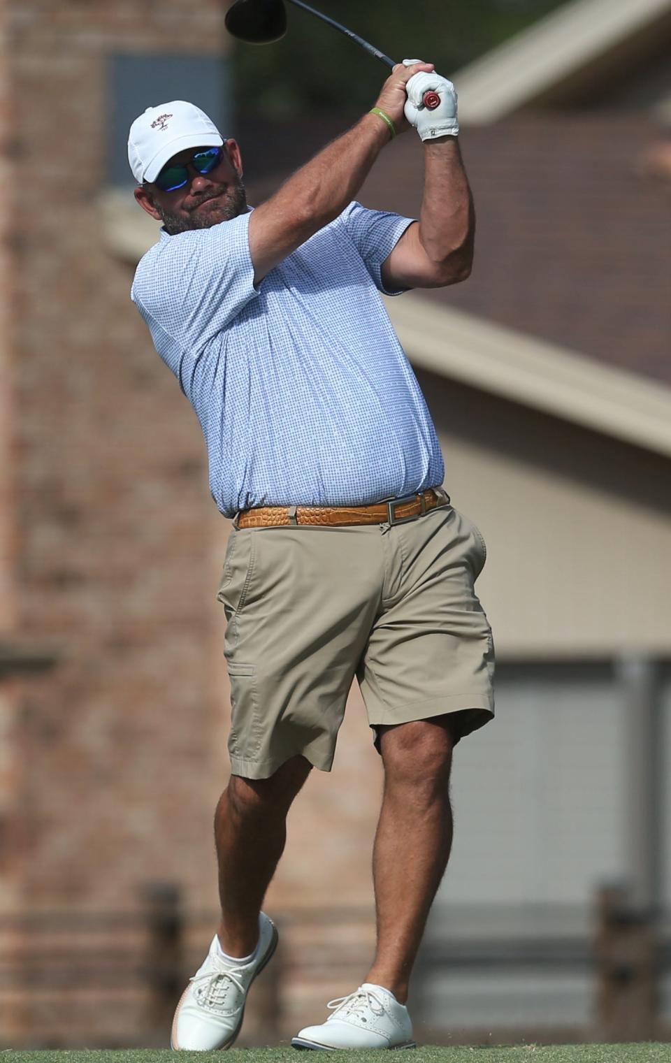 Jack Graves watches his tee shot on the 11th hole during the second round of the Bentwood Country Club Men's Partnership on Saturday, July 23, 2022.