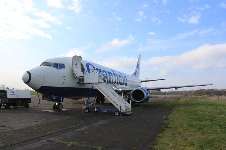 <span class="caption">This Boeing 737 is used for research at Cranfield University. Small aircraft like this are the mainstay of smaller airports, and likely to be the most affected by climate change.</span> <span class="attribution"><span class="source">Guy Gratton</span>, <span class="license">Author provided</span></span>