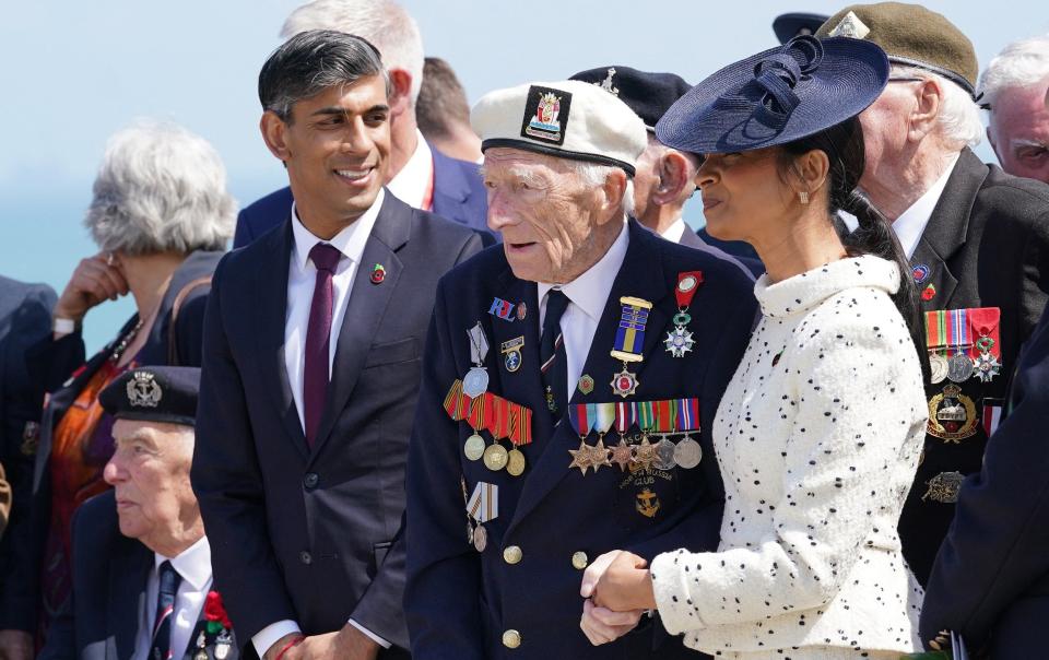 Rishi Sunak and his wife Akshata Murty attending the ceremony for the 80th anniversary of D-Day